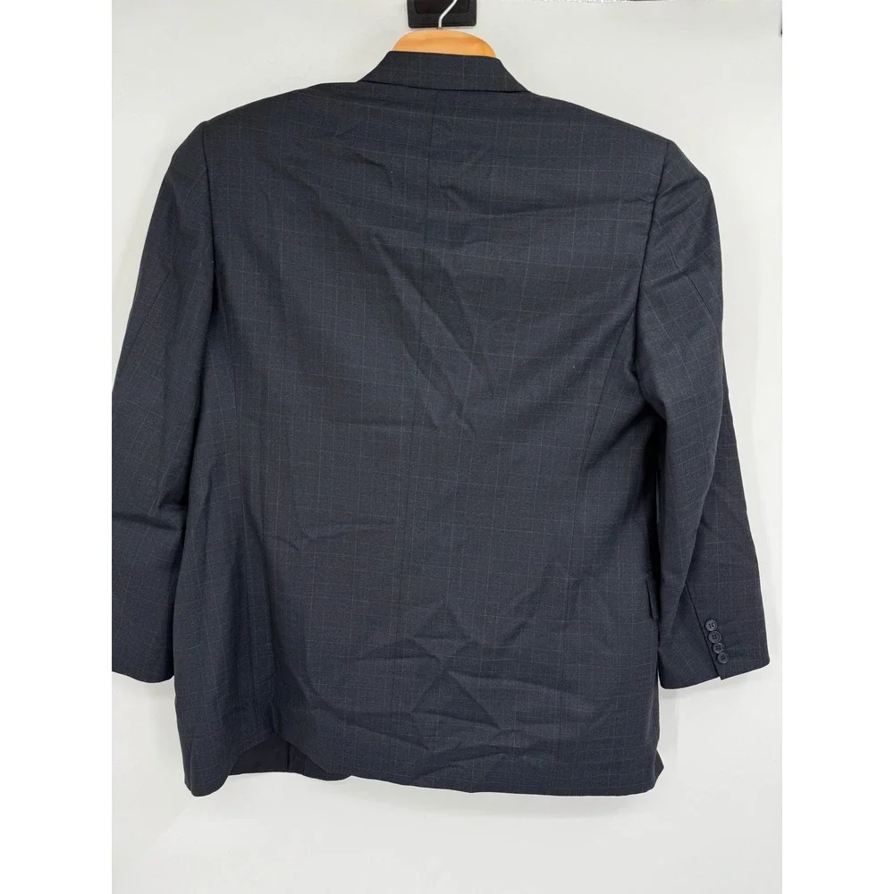 Canali Navy Blue Windowpane Checked‎ Pure Wool Mens Sportcoat Size 54R